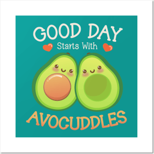 Avocuddles Kawaii Cute Avocado Funny Food Pun for Vegan Posters and Art
